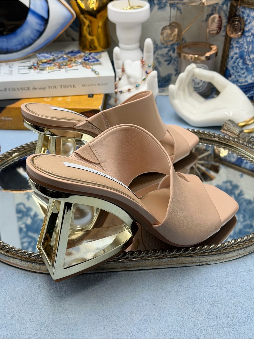 🆕 GIANNI BINI 🧿 NWOB Paityn Leather Architectural Pearl Wedge, Nude - Sz 7 - Picture 10 of 15